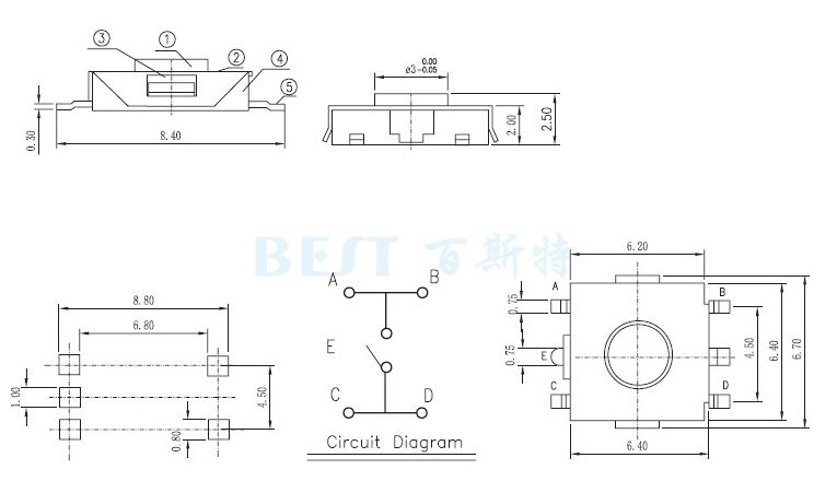 轻触开关TS-1157参考图纸